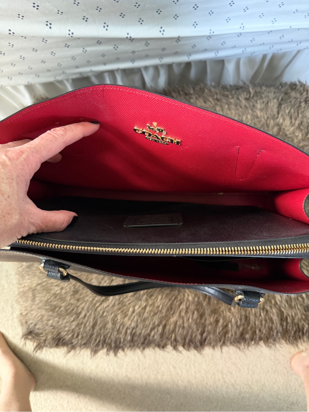 Coach Black Leather Tote with Red Accent - Picture 4 of 6